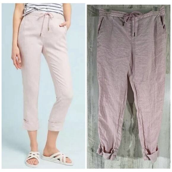 Michael Stars Womens Ankle Pants Size XS (28x24) Linen Pink Cuffed Drawstring - Picture 1 of 10